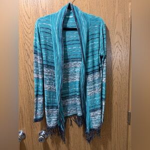 Maurices Teal and Gray Striped Cardigan